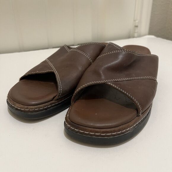 Clarks Criss Cross Brown Leather Slip On Slides Sandals Womens Size 8M VTG 2003 - Picture 4 of 13